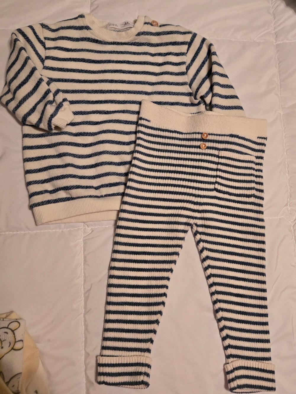 Zara Striped Knit Sweater Set in Cream and Navy